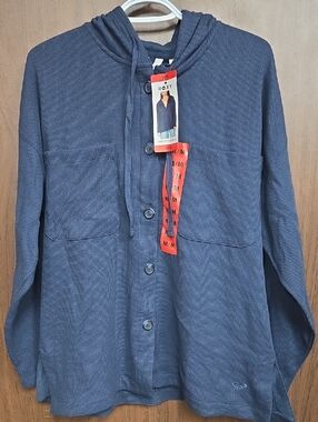 Roxy Size M Navy Waffle Knit Button Down Shacket